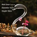 Elegant clear glass swan vase variant for romantic wedding gifts and home decoration - Looking Up Swan / 16x18cm