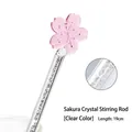 Elegante agitador de vidrio de flor de cerezo con cristales en rosa transparente - Longitud 19 cm / Blanco/Transparente