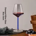 Diamond shaped crystal wine glass with unique blue stem for red wine - Green Stem (BZ051)