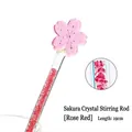Elegante varilla agitadora de cristal con forma de flor de cerezo rojo rosa, 19 cm de largo - Longitud 19 cm / Rosa rojo