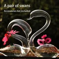 Elegant pair of swan-shaped transparent glass vases for romantic home and wedding decor - Swan Pair / Two-Piece Set