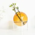 Nordic amber spherical glass vase with clear cylindrical stand for tabletop decor - Spherical Rotatable Style / Base And Sphere Set / Amber