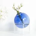 Modern blue spherical glass vase with clear cylindrical base for Nordic home decor - Spherical Rotatable Style / Base And Sphere Set / Blue