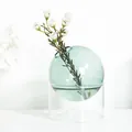Minimalist Nordic spherical teal glass vase with transparent cylindrical base for plants - Spherical Rotatable Style / Base And Sphere Set / Green