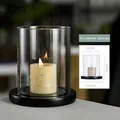 Small cylindrical glass candle holder with black wooden base, 14cm height decor. - Small Size (No Stand)