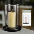 Medium glass pillar candle holder with black base, height 17.5cm for home decor - Medium Size (No Stand)