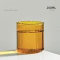 Elegant amber yellow vertical striped glass cup for coffee and juice, 200ml capacity - Pack / Yellow Ribbed Style
