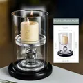 Small European glass hurricane candle holder with dimensions and pillar candle included - Small Size (With Stand)