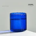 Elegant 200ml cobalt blue ribbed glass cup with vertical texture for coffee or tea - Pack / Blue Striped Style