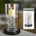 Medium European glass hurricane candle holder with black base and dimensions info - Medium Size (With Stand)
