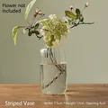 Elegant Japanese style ribbed transparent glass vase for home decor flowers, 17cm height - Striped Sunflower Bottle