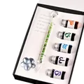 Diamond top glass dip pen gift set with green crystals and five colored ink bottles - New Diamond Large Gift Box / Green
