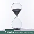 Modern 5-minute flat bottom glass hourglass timer with fine black sand for desk decor - 5 Minutes / Black Sand