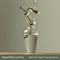 Elegant transparent ribbed glass willow leaf vase for minimalist home decor, height 17.5cm - Striped Willow Leaf Bottle