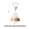 Hand-blown 30-minute glass sand timer with natural beech wood base stand for decor - 30 Minutes Timer Style / Beech Wood Base