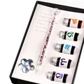 Elegant crystal-filled glass dip pen calligraphy gift set with five colorful vibrant inks - New Diamond Large Gift Box / Deep purple