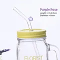 Cannuccia in vetro con rosa viola, diametro 8 mm e lunghezza 20,5 cm. - Fiore di Rosa Curva / Viola