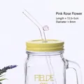 Cannuccia in vetro resistente al calore con rosa rosa, lunghezza 15,5+5cm, 8mm di diametro - Fiore di Rosa Curva / Rosa