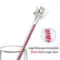 Élégant mélangeur en verre ange avec cristaux rose rouge pour boissons, 20cm de long - Forme d'ange / Rose rouge