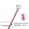 Rose red star-topped glass stirring rod with sparkling rhinestones, 20cm length - Star Rhinestone (Rose Red) / 20cm