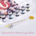 Kreatives Kirschblüten-Glas-Schreibfeder-Geschenkset mit Diamantakzenten und 5 Tinten - Strass Große Geschenkbox (Kirschblütenstift) / 1 Stift + 5 Tinten + 1 Ablage / Gelb