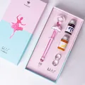 Handmade pink ballet girl themed glass dip pen gift set including colored ink bottles - Pink (Gift Box)