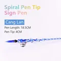 Elegant blue spiral glass dip pen with holder, ideal for calligraphy and ink testing - Cang Lan (Deep Blue Gradient) / 18.5cm