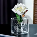 Elegant clear glass vase with LOVE lettering design and a single white silk rose - Short Style LOVE
