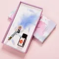 Elegant light blue feather quill pen set with glass nib and ink in gift box - Phoenix Feather Blue