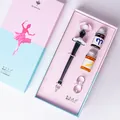 Creative ballet girl themed glass dip pen gift set with colorful inks in a pink box - Black Gift Box