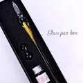Exquisite handmade glass dip pen set with 5ml cosmos ink in a premium black gift box - Green Wilderness / Small Gift Box Set