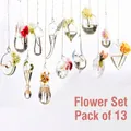 Juego de 13 jarrones colgantes de cristal transparente para plantas y decoración - Combo de Flores (13 Piezas)