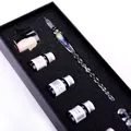 Detailed view of handcrafted starry sky glass dip pen set with three ink bottles - Iridescent Transparent Large Set