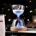 Luminous 15-minute glass hourglass timer night light with blue glow and wood base - 15 Minutes White Sand Style (sl2005)