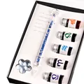 Elegant glass dip pen gift set with blue crystals and 5 colorful inks - New Diamond Large Gift Box / Dark Blue