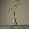 Minimalist slender ribbed glass vase with narrow neck, 7cm width and 23cm height - Striped Yujing Bottle