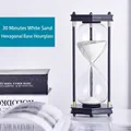 Reloj de arena moderno de 30 minutos con arena blanca y un marco hexagonal negro sólido - Marco de Madera Arena Blanca / Temporizador 30 Minutos