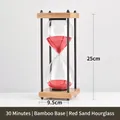 Reloj de arena vintage de 30 minutos con arena roja y base de bambú natural, 25cm alto - Base de Bambú (sl2002) / 30 Minutos / Rojo