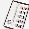 Elegant diamond glass dip pen gift set including 5 color inks and a floral pen rest - New Diamond Large Gift Box / Light Blue