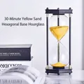 Reloj de arena de 30 minutos con arena amarilla y base hexagonal para decorar oficina - Marco de Madera Arena Amarilla / Temporizador 30 Minutos