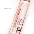 Handcrafted glass dipping pen set with pink crystal filling in a premium gift box - New Diamond Small Gift Box / Red