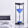 30-minuten zandloper met blauw zand en zwarte zeshoekige basis voor kantoordecor - Houten Frame Blauw Zand / 30 Minuten Timer