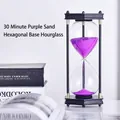Zandloper van 30 minuten met paars zand en zwarte zeshoekige voet bureauornament - Houten Frame Paars Zand / 30 Minuten Timer