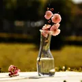 Detalle de elegante jarrón de vidrio con forma de olivo con flores en un jardín soleado - Estilo hp06 (Forma de Oliva con Anillo de Suspensión) / 13x3.5cm