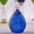Elegant blue glass angel figurine with glitter and rhinestones for home gift decor - Blue