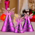 Macro di tre statuine di angelo viola smerigliato con dettagli di rami d'argento - Stile Rami e Foglie Viola Argento (ts071)