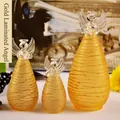 Elegant three-piece frosted glass angel figurines featuring detailed golden brushed texture - Gold Brushed Style (ts067)