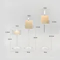 Set of three European style tall glass candle holders with height dimensions shown. - Full Set