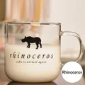 Taza de cristal resistente al calor 300ml con dibujo de rinoceronte para leche y café - Rinoceronte / 300ml