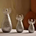 Set of three frosted translucent glass angel figurines with silver glitter details - Silver Glitter Decorative Line Style (ts007)